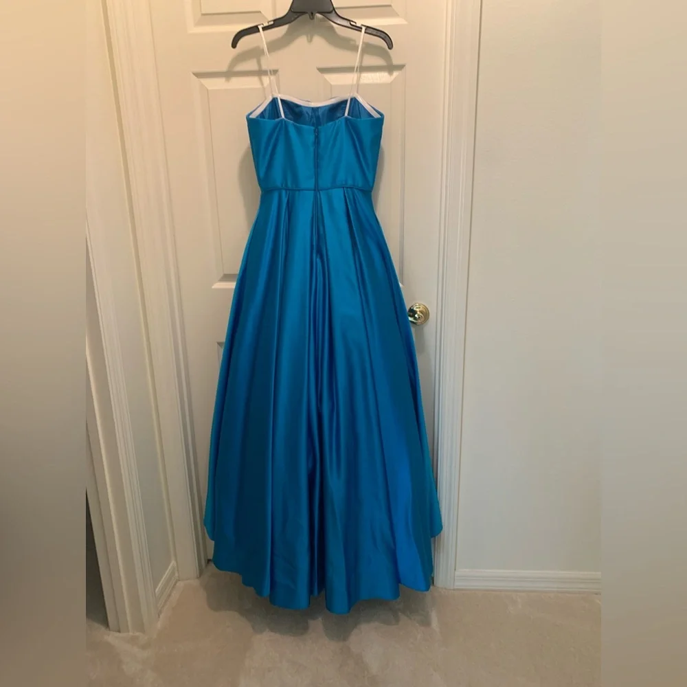 Strapless Satin Prom Dress in Vibrant Teal Blue - Picture 2 of 2